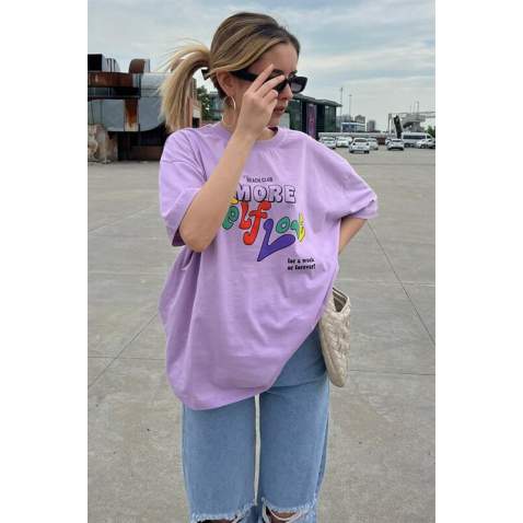 Lilac Printed Oversize T-Shirt MG1522 - Lila