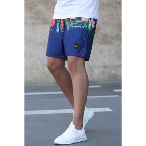 Madmext Navy Blue Printed Swim Wear Short 2948 - Lacivert