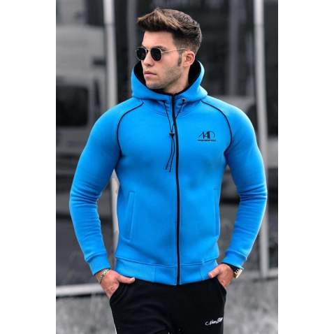 Blue Hooded Zip-Down Sweatshirt 4701 - Mavi