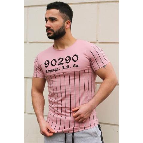 Madmext Pink Striped T-shirt for Men 2863 - Pudra