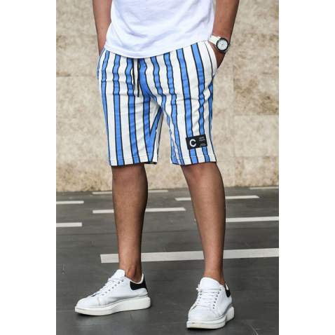 Madmext Saxe Striped Capri for Men 2915 - Sax mavi