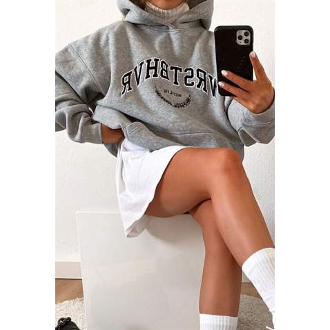 Mad Girls Printed Gray Sweatshirt MG923 - Gri