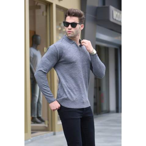 Anthracite Knitwear Polo Sweater 5973 - Antrasit