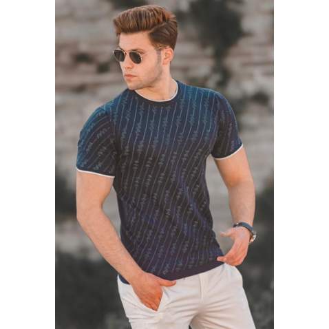 Madmext Navy Blue Oversize T-shirt for Men 5119 - Lacivert