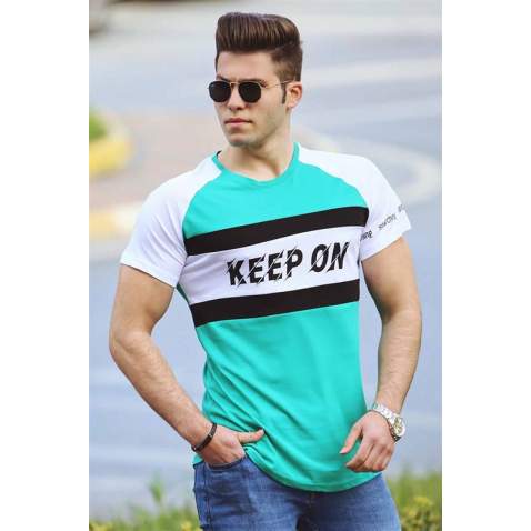 Madmext Green Printed T-shirt for Men 3031 - Yeşil