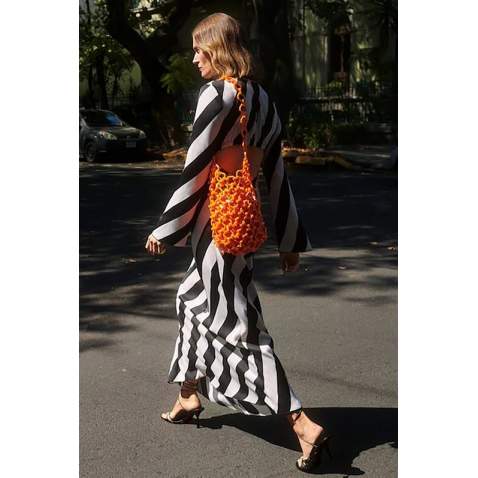 Mad Girls Striped Black Long Dress MG1443 - Siyah