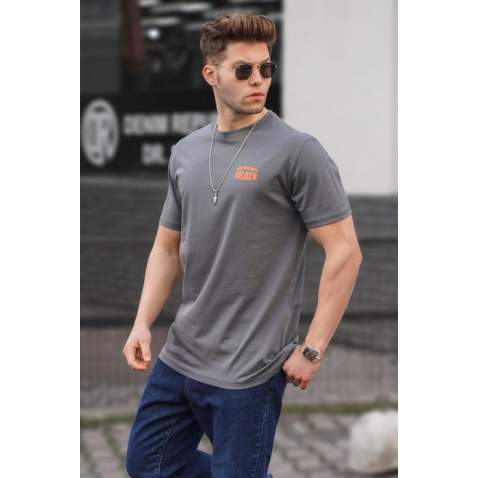 Madmext Men Printed Smoke Gray T-Shirt 5357 - Füme