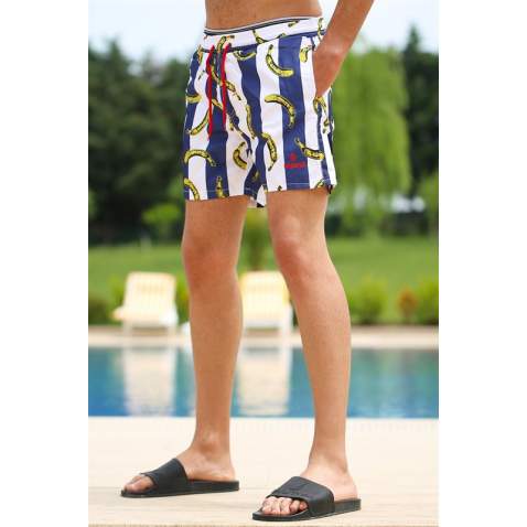 Madmext Navy Blue Patterned Swim Wear Short 2376 - Lacivert