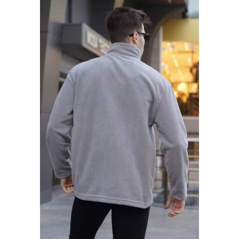 Boyalı Gri Cep Detaylı Fermuarlı Polar Sweatshirt 6046 - Boyalı gri