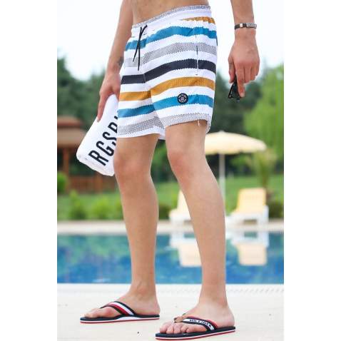 Madmext Men Striped Yellow Swim Shorts 2945 - Hardal