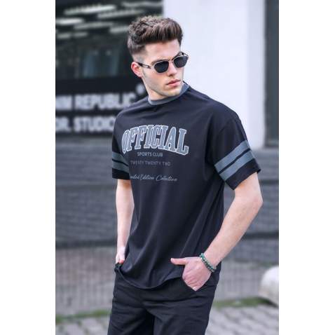 Men Printed Black Oversize T-Shirt - Siyah