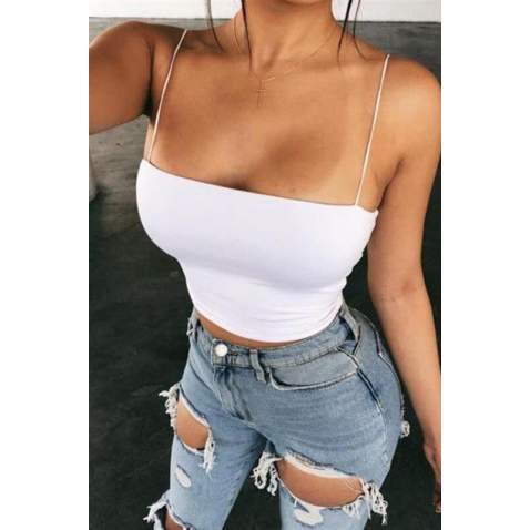 Mad Girls Strappy White Crop Top MG195 - Beyaz