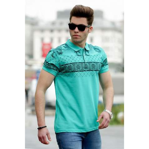 Madmext Green Printed Polo Shirt for Men 3057 - Yeşil