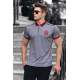 Madmext Grey Shoulder Striped Polo Shirt 9306 - Gri