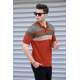 Men Striped Tile Red Polo T-Shirt - Kiremit