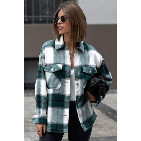 Mad Girls Oversize Green Lumberjack Shirt MG042 - Yeşil