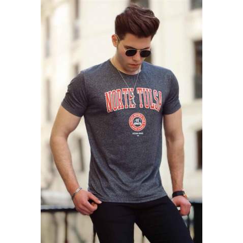 Madmext Grey Printed T-shirt for Men 4519 - Antrasit