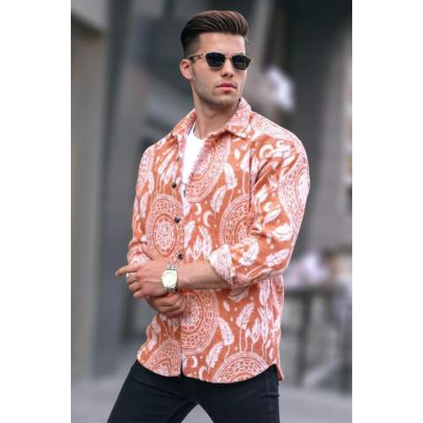 Jacquard Designed Orange Plaid Shirt T5560 - Orange