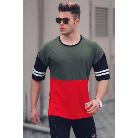 Madmext Red Two-Tone T-shirt for Men 3078 - Kırmızı