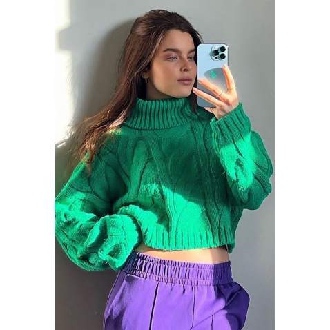 Mad Girls Green Turtleneck Sweater MG1325 - Yeşil