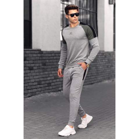 Madmext Grey Shoulder Striped Tracksuit 4670 - Gri