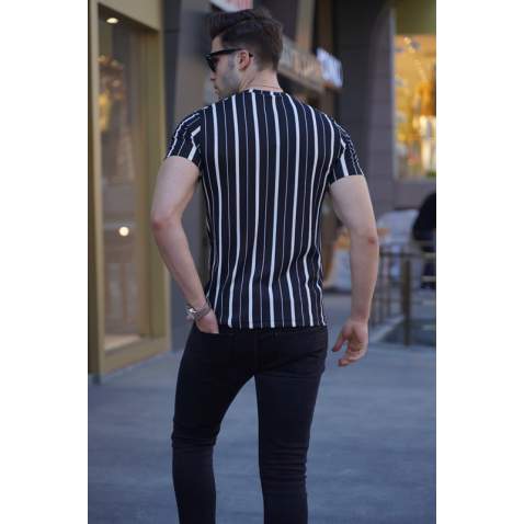 Men Striped Black T-Shirt 5771 - Siyah