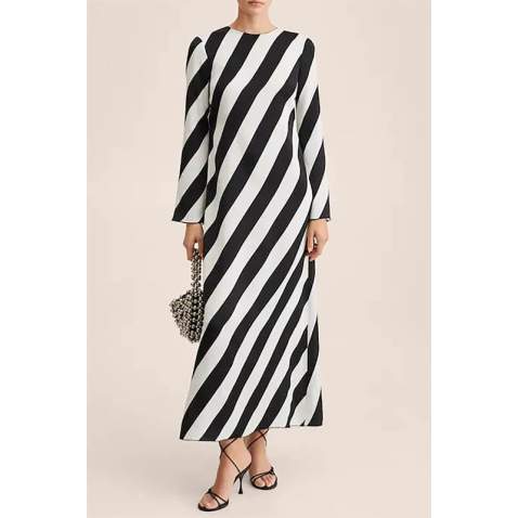 Mad Girls Striped Black Long Dress MG1443 - Siyah