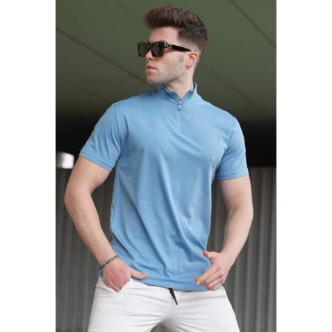 Madmext Men Mock Turtleneck Blue T-shirt 5282 - Mavi