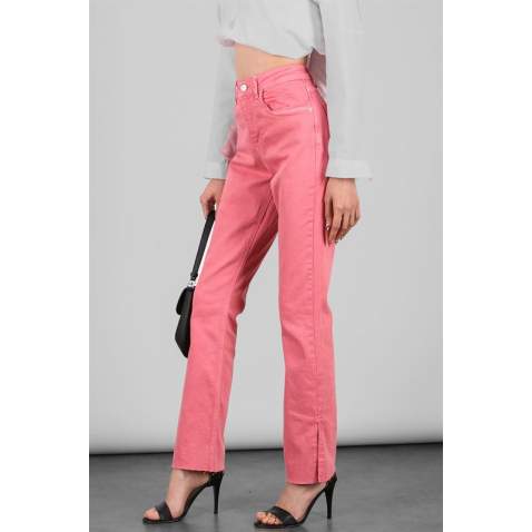 Women Pink Side Slit Cuff Jeans - Pembe