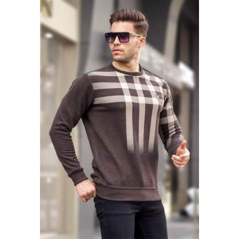 Brown Printed Sweatshirt 6031 - Kahverengi