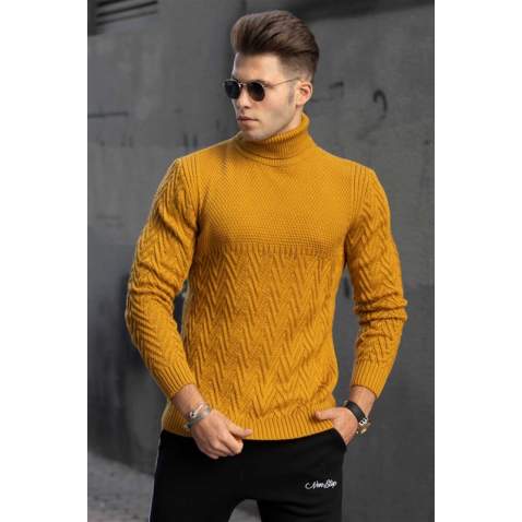 Madmext Mustard Turtleneck Jumper 4655 - Hardal