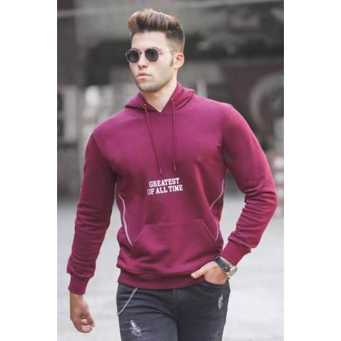 Madmext Men Printed Maroon Hoodie Sweatshirt 5292 - Bordo