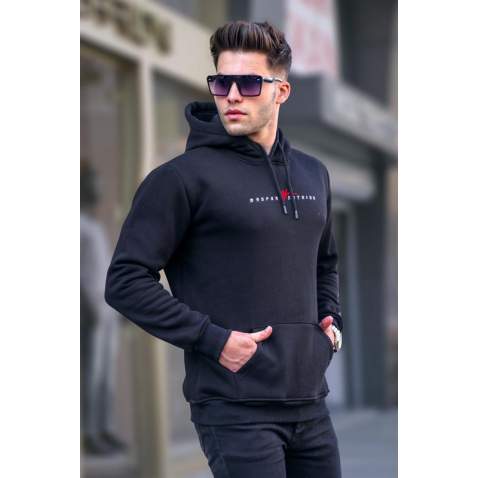 Black Basic Hoodie Sweatshirt 6002 - Siyah