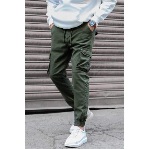 Madmext Men Slim Fit Khaki Cargo Trousers 5695 - Haki