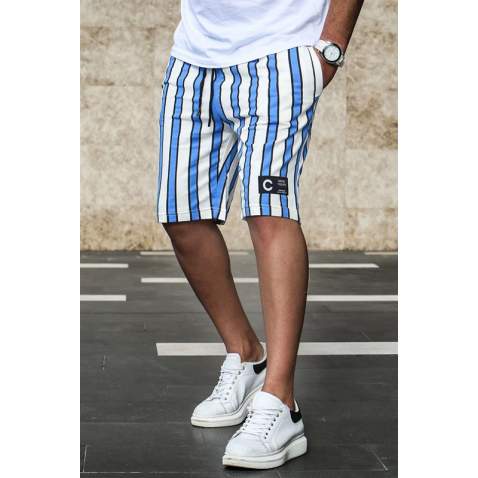 Madmext Saxe Striped Capri for Men 2915 - Sax mavi