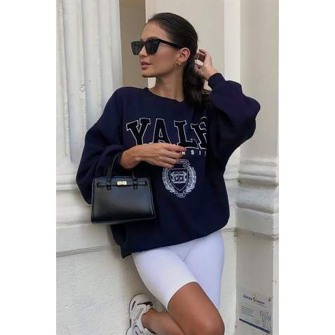 Mad Girls Navy Blue Sweatshirt MG1208 - Lacivert