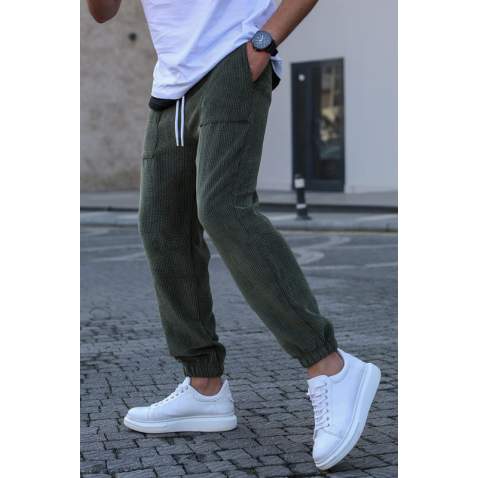 Men Khaki Velvet Sweatpants 5466 - Haki