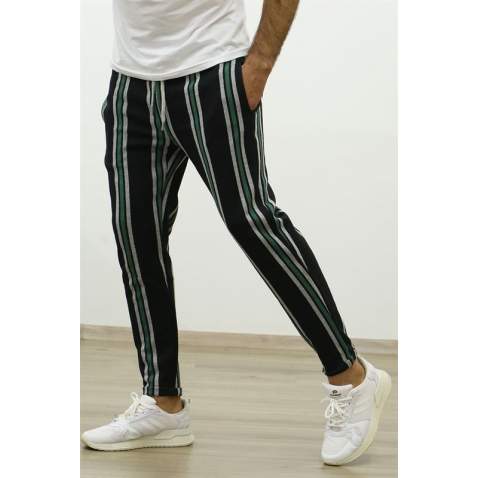 Madmext Black-Khaki Striped Sweatpants 4086 - Haki