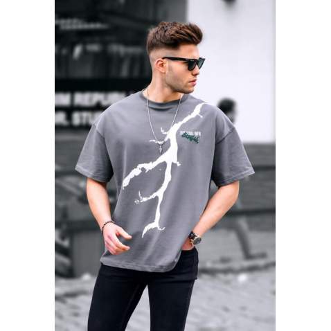 Men Oversize Smoke Gray T-Shirt - Füme