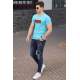 Madmext Blue Printed T-shirt for Men 4589 - Mavi