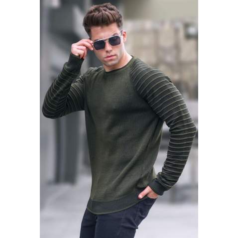 Khaki Round Neck Knitwear Sweater 5766 - Haki