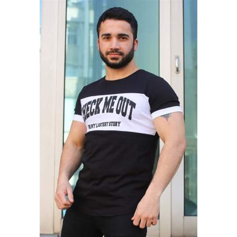 Madmext Black Printed T-shirt for Men 3013 - Siyah