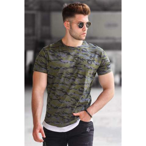 Madmext Men Camouflage Khaki T-shirt 4480 - Haki