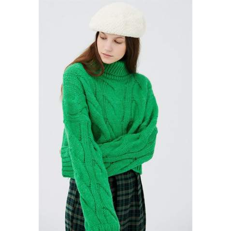 Mad Girls Green Turtleneck Sweater MG1325 - Yeşil