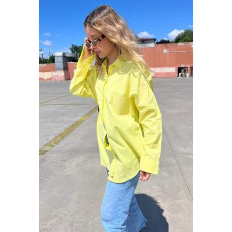 Yellow Oversize Basic Poplin Shirt MG1530 - Sarı