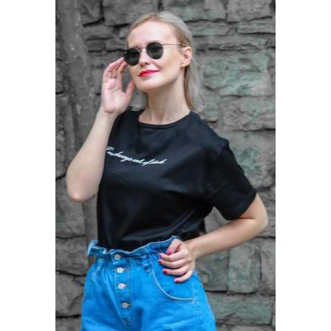 Mad Girls Black Printed T-shirt MG457 - Siyah