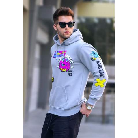 Dye Gray Printed Hoodie Sweatshirt 5896 - Boyalı gri