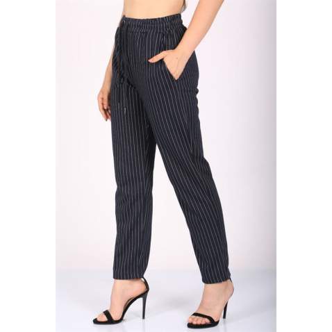 Mad Girls Navy Blue Trousers Mg1106 - Lacivert