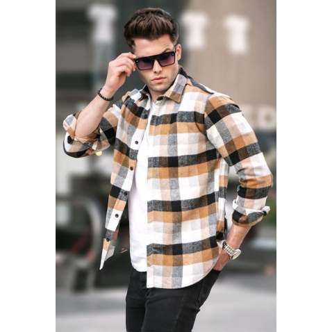 Madmext Men Plain Camel Plaid Shirt 5519 - Camel