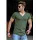 Madmext Men V Neck Khaki Plain T-shirt 4551 - Haki